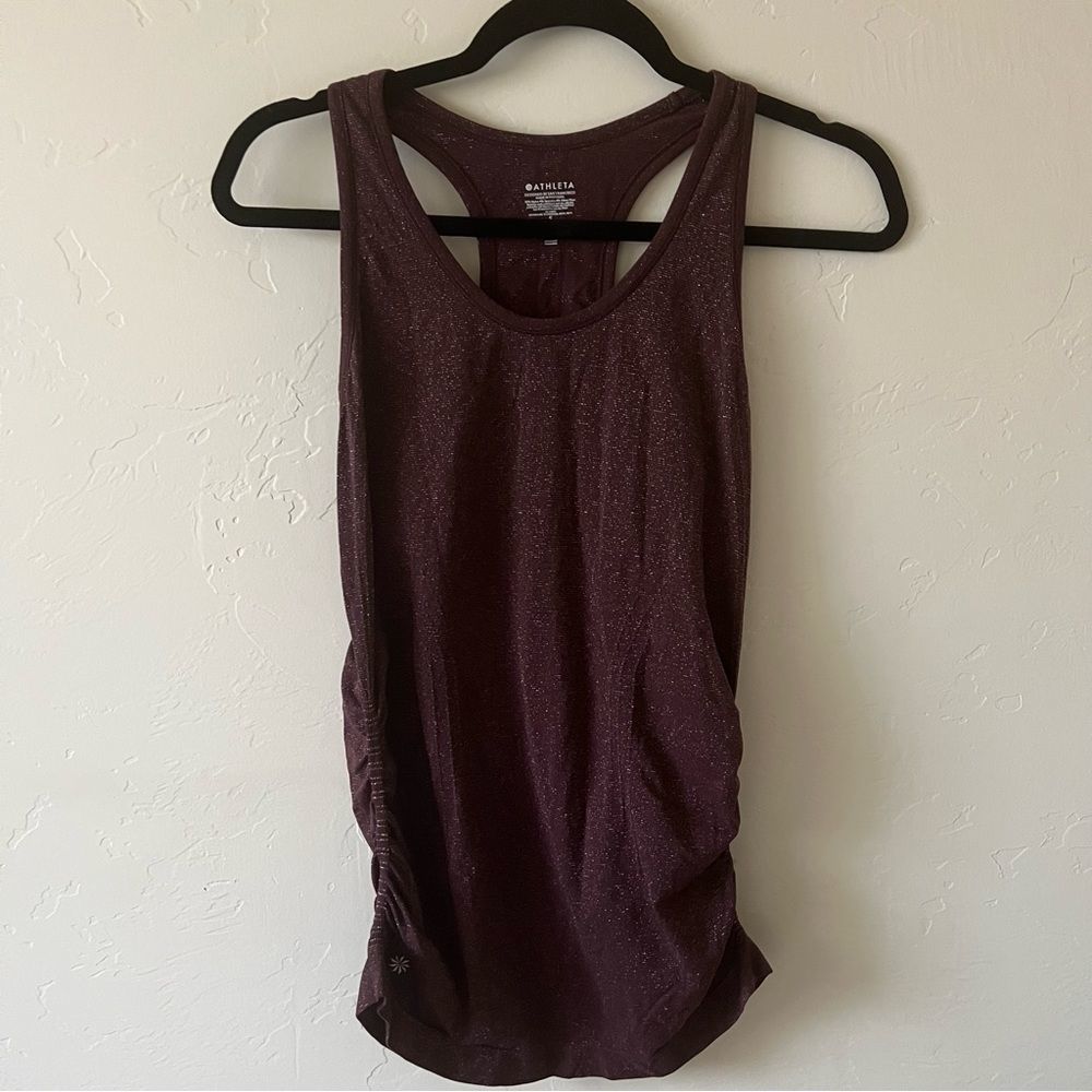 Athleta Speedlight Glow Sparkly Racerback Ruched Tank Top Purple Size S